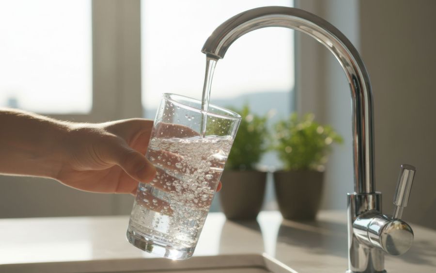 glass of water from kitchen tap
